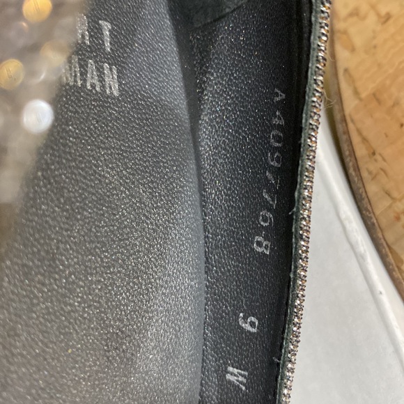 Stuart Weitzman Anna Corkswoon Peep Toe Wedges. Metallic Grey. Size 9 W - Picture 3 of 3